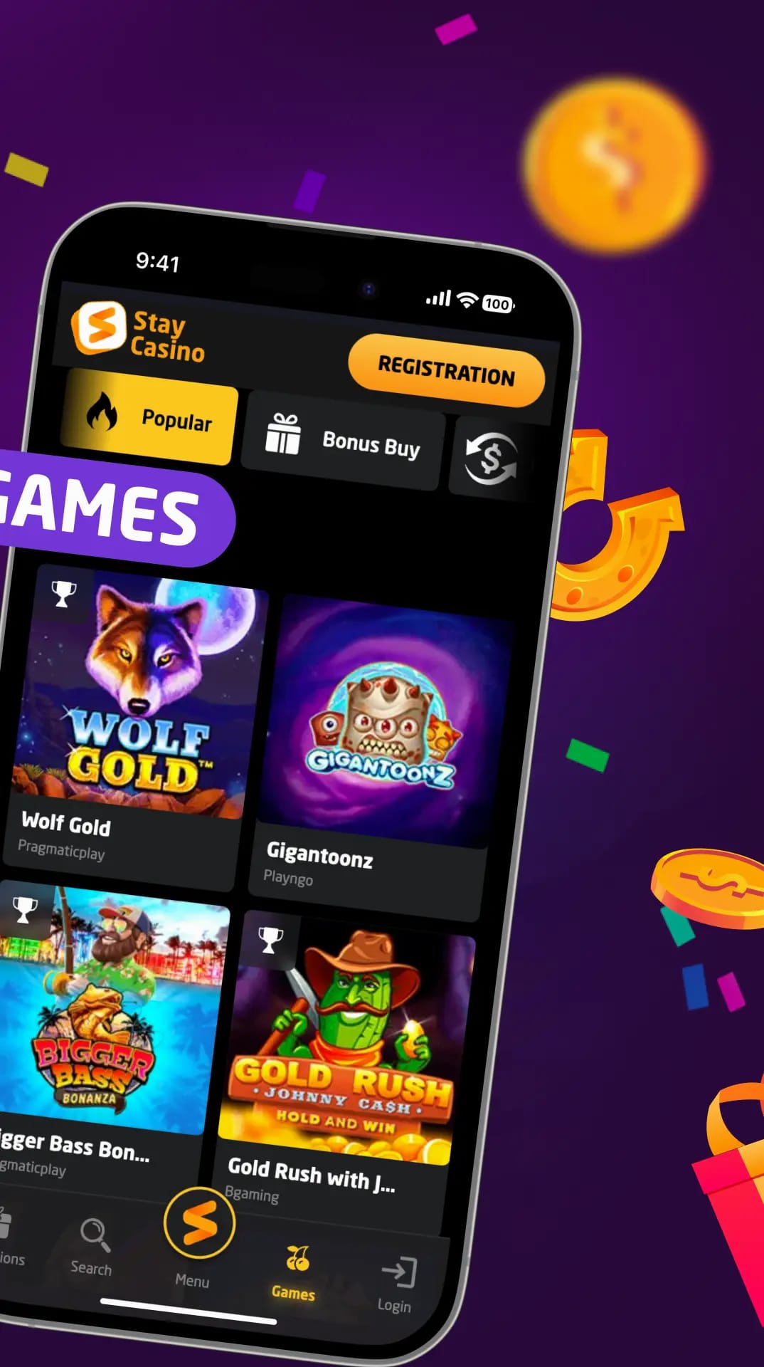 Mobile app screen for Canadian casino